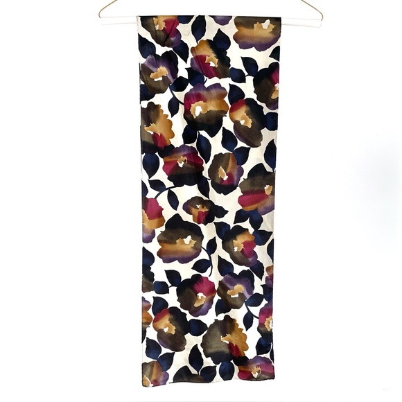 Accessories - Silk Floral Watercolor Oblong Scarf Artsy Eccentric Bold